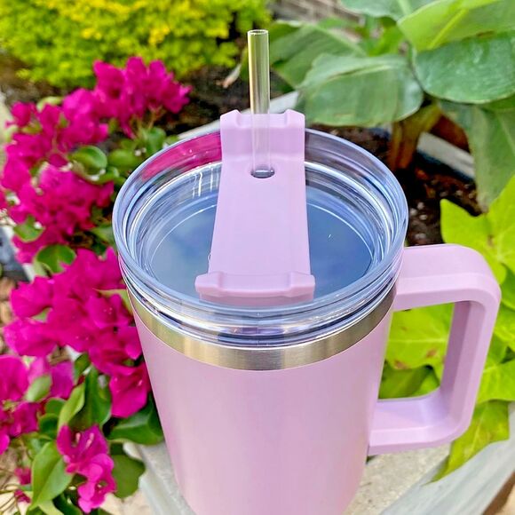 40oz Stainless Steel Tumbler –Insulated Double Wall w/ Handle, Straw & Twist Lid - Picture 10 of 16